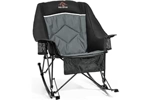 RED CREAT Oversized Rocking Camping Chair Heavy Duty XL for Adults Outdoor, High Back Padded Folding Rocker Chair Big and Tall with Cup Holder 400lb Capacity for Sports Lawn and Outside Use (Black)