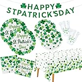St. Patrick's Day Party Supplies Kit for 25 - Irish Themed Tableware with Lucky Shamrock Plates, Napkins, Cups & Tablecloth, Plus Festive Banner for the St. Patrick's Party Decorations