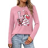 HQP Valentine Shirts for Women Love Heart T Shirt Long Sleeve Valentines Gift Shirt Casual Tee Tops