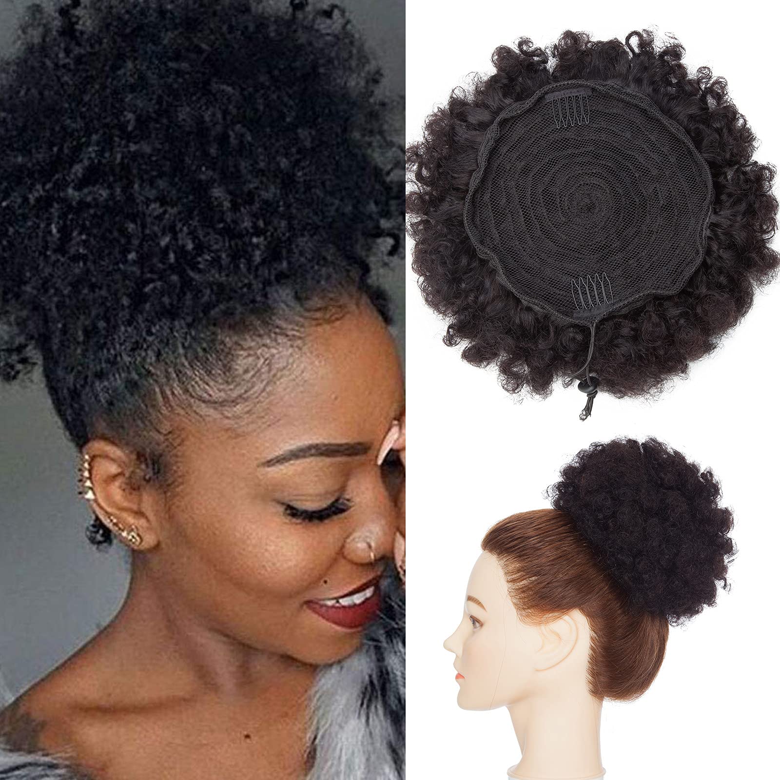 Afro Kinky Curly Ponytail Human Hair Mewssy Hair Bun Natural Black African Hair Pieces African Hair Extension with Clips