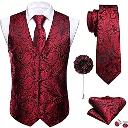 Barry.Wang Mens Suit Vest Paisley/Flower Silk