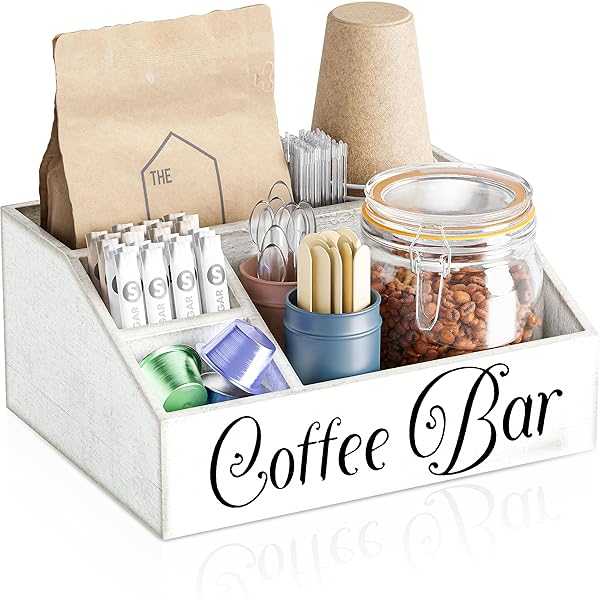 ESPRESS IMPRESS WOODEN WHITE LARGE COFFEE STATION ORGANIZER...