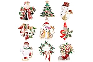 Sinmoe 9 Pieces Christmas Brooch Pins Set for Women Rhinestone Crystal Christmas Jewelry Snowman Bells Trees Xmas Element Pins for Xmas Decorations