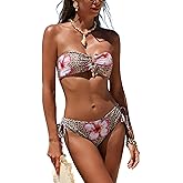 seamoly Swim Suits for Women 2025 Sexy Cutout Metal Ring Strapless Bikini Set Padded Open Back Tie Side Thong Bathing Suits