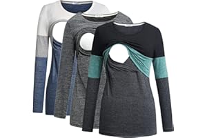Bearsland Women's 3 Packs Maternity Clothes Long Sleeves Breastfeeding Shirts Nursing Top