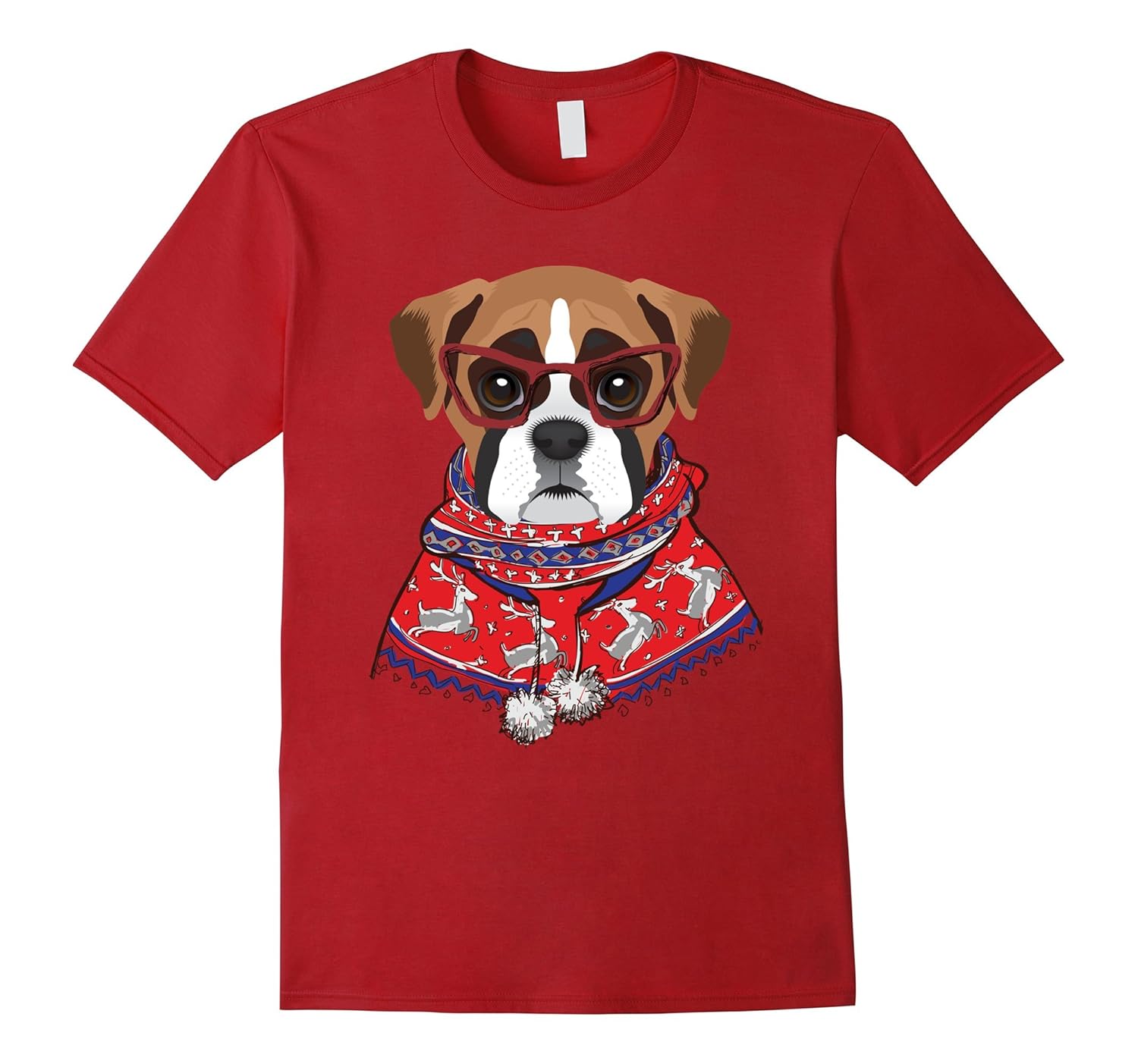 Boxer in a Ugly Christmas Sweater T-shirt-Rose