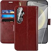 MONASAY Wallet Case Fit for Samsung Galaxy S24 5G, [Lens & Glass Screen Protector Included] [RFID Blocking] Flip Folio Leather Cell Phone Cover with Credit Card Holder, 6.2 inch, Burgundy