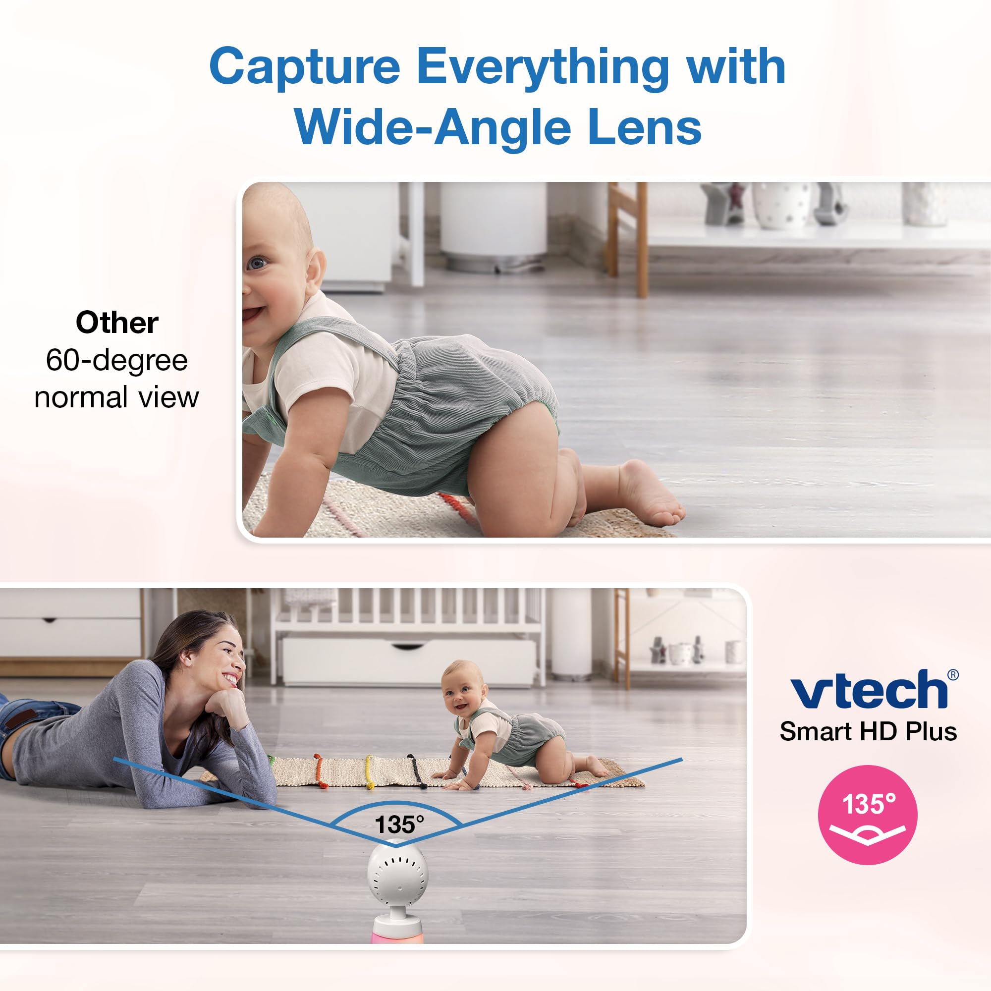 VTech Smart WiFi Baby Monitor, 2K CMOS Sensor Camera, 5.5-inch HD IPS Screen, Clear Infrared Night Vision, Pan-Tilt, 24x Zoom, 2-Way Talk, Multi-Color Night Light, Soothing, Free App: Smart HD Plus