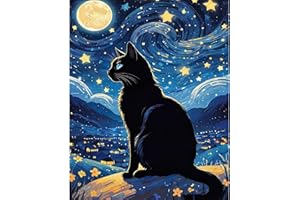 Fountor Black Cat Paint by Numbers Kit for Adults Beginner, Cat Adult Paint by Number Kits on Canvas Without Frame, Starry Night Oil Painting by Numbers for Home Decor Gift 16” W x 20”L