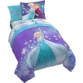 Disney Frozen 'Magical Winter' 5 Piece Twin Bed Set | Bed in a Bag, Comforter Sheets Sham Pillowcase, Official Brand, Soft Polyester Microfiber, Machine Washable, Girls Gift