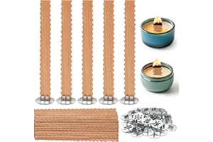 CATEPHE 100 Pcs Wooden Candle Wicks, Wave Wood Wicks for Candles Making, Wooden Candle Making Wicks with Stand, Smokeless Wood Wicks with Metal Clips for Candle Making, Candle DIY Craft (50 Set)