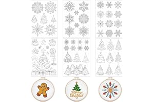 Water Soluble Embroidery Patterns Stabilizers - Rngmsi 6 Sheets Christmas Stick and Stitch Embroidery Paper Wash Away 57 Pcs Snowflakes Xmas Tree Designs Transfer Paper Stabilizers for Hand Sewing
