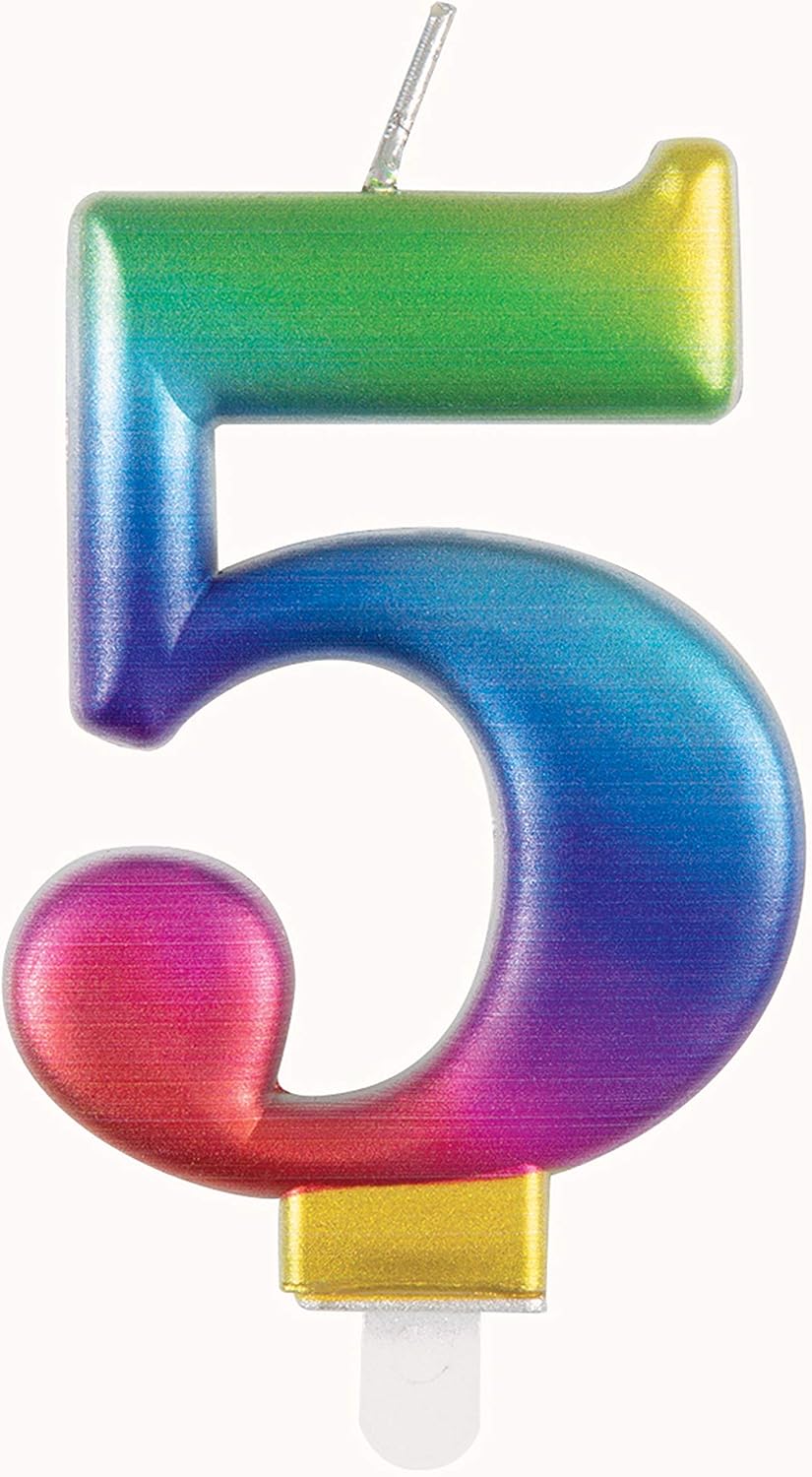 Metallic Rainbow Number 5 Birthday Candle - Vibrant 3D Topper for Cakes & Desserts - Perfect for Kids' & Adults' Parties - 1 Pc