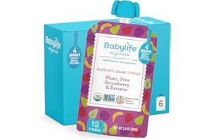 Babylife Organics Stage 2 - Plum, Pear, Strawberry & Banana, 3.5 Ounce Pouch (6 Pack) - Heavy Metal Safe, Organic Baby Food