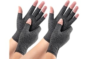 HENOTIC 2 Pairs Arthritis Compression Gloves for Women Men, Anti-Slip Glue Dot & Fingerless Breathable & Moisture Wicking Compression Gloves for Relieving Rheumatoid Pains, Joint Swell, etc