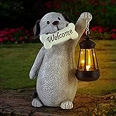 Olekki Solar Dog Garden Statue with Lantern Light – 9.2in Outdoor Dog Figurine for Yard Patio Garden Decor, Cute Memorial Gift for Women Mom