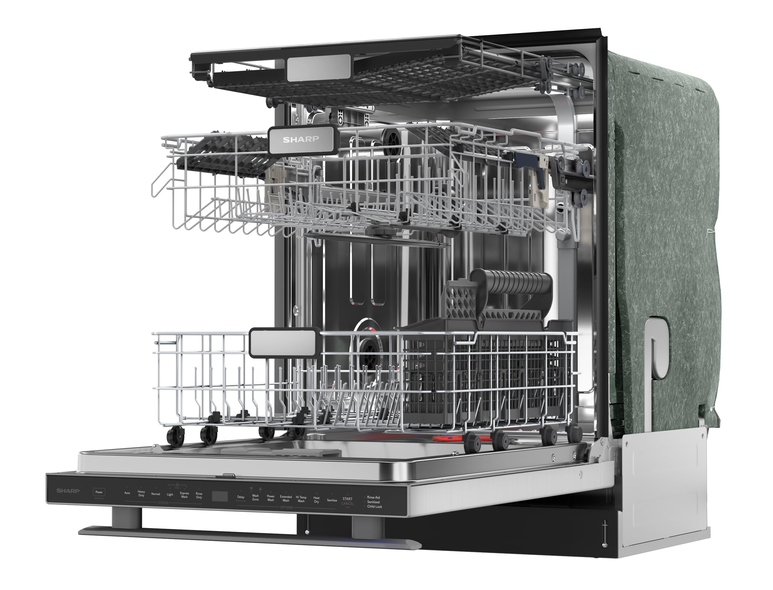 Sharp SDW6736MS 24-inch Stainless Steel Dishwasher, Third Rack, Library Quiet 47 dB, Power Wash Sprayer