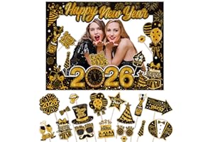 SKTMH 35Pcs Happy New Year’s Decorations 2026, Happy New Year Props, 2026 New Year Party Selfie Frame & Photo Props for Nye P
