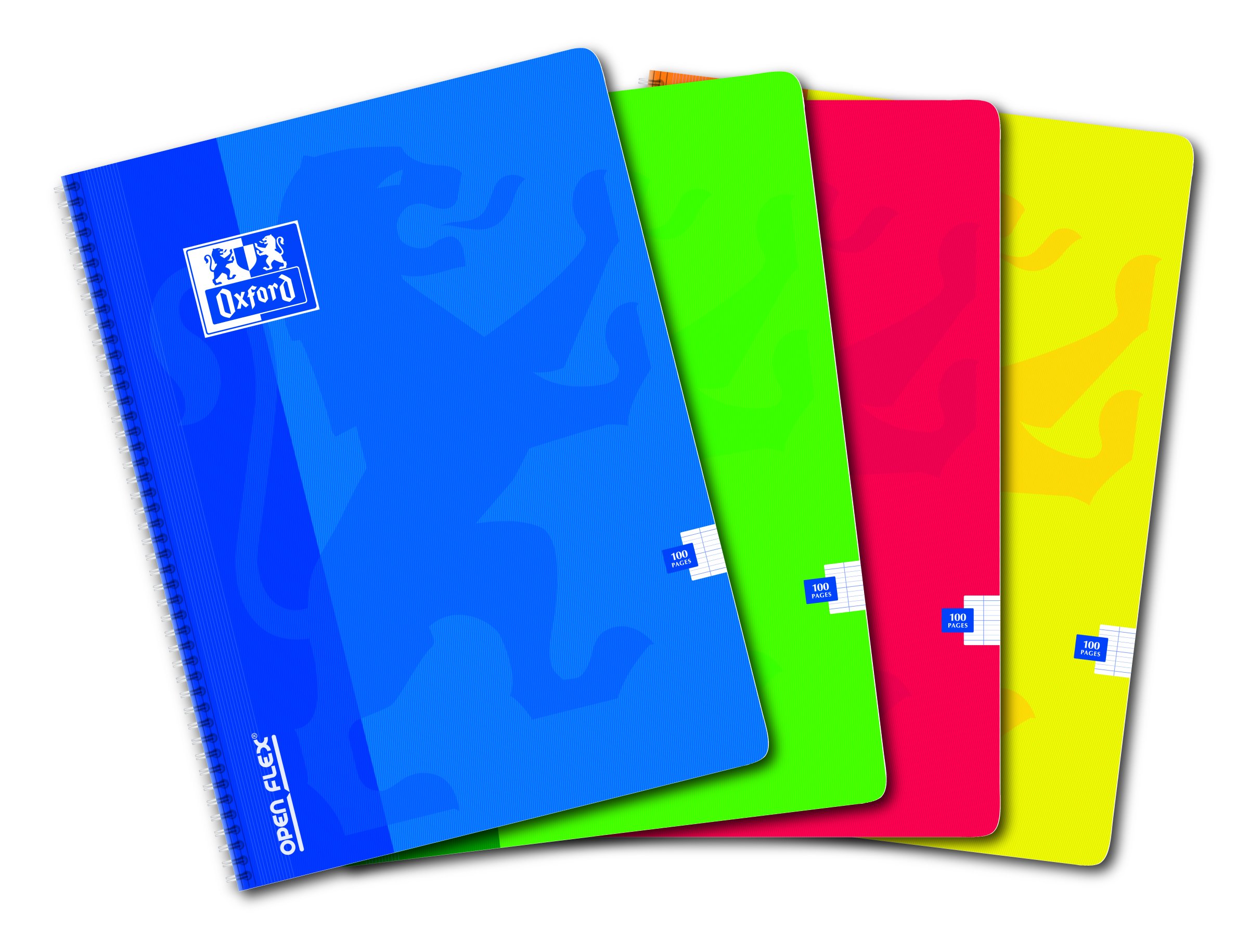 Oxford OpenFlex Pack of 5 Spiral-Bound Notebook Quadrille-Ruled Large Squares Seyès-Ruled 100 Pages A4 Assorted Colours