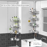 KEGII Telescopic Shower Caddy Corner Silver Stainless Steel Shelf with Hooks view 2