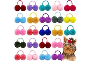 Mruq pet 50pcs Dog Hair Puff Ball Bows, Pet Small Dog Hair Round Bows with Rubber Bands, Mix Multiple Colour Handmade Pet Puppy Dog Grooming Puff Bows for Yorkie Dog Cat Girl Hair Accessories