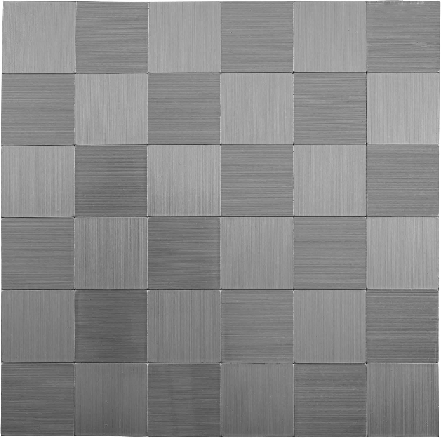 STK Metal Backsplash Peel and Stick Tiles 5 ct. 12 x 12 Inch Stainless Steel Aspect/Tin Look/Aluminum Back Splash Adhesive Tile for Kitchens Wall/Stove Back/Range Hood/Fireplace/RV