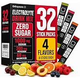 Electrolyte Drink Mix, Zero Sugar Powder, 32 Stick Packs, 4 Flavors | Hydration Support with Essential Electrolytes, Sodium, Potassium &amp; Magnesium Blend