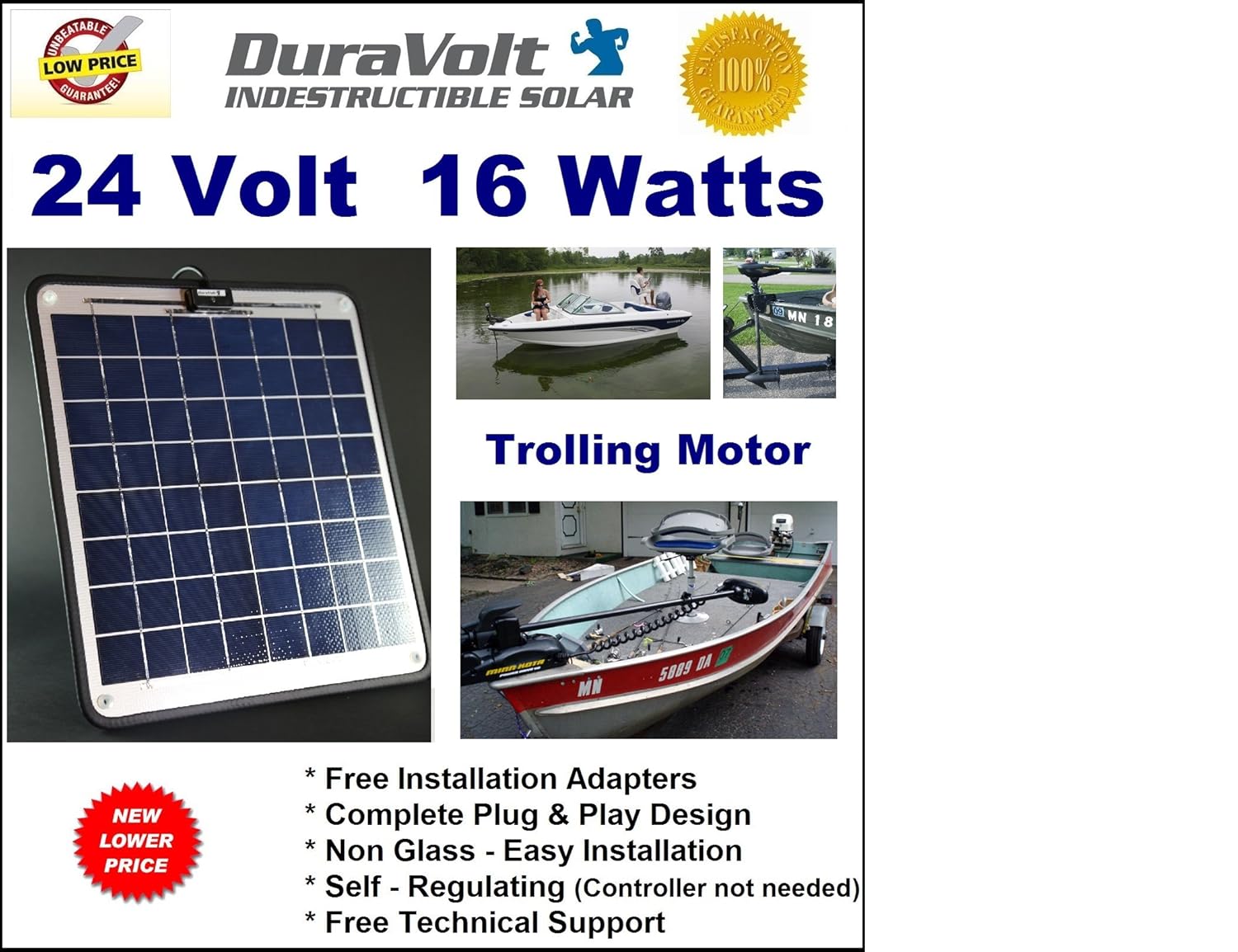 Trolling Motor 24V battery charger- 1/2 Amp Trickle Solar Charger - Self  Regulating - Boat Marine Solar Panel - No experience Plug & Play Design.