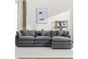 JURMALYN 111.4" Modular Sectional Sofa Couch Comfy Cloud Sofa Couch L-Shape Chenille Upholstered Sofa with Ottoman & 5 Pillows for Living Room Apartment Office, Grey