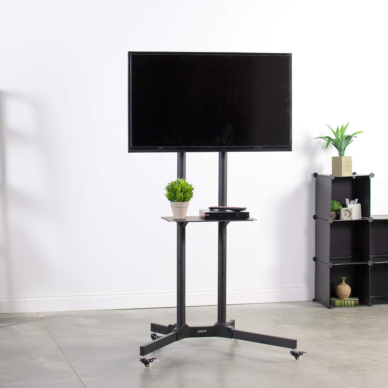 VIVO Mobile TV Cart for 32-65 inch LCD LED Plasma Flat Panel Screen TVs up to 110 lbs, Pro Height Adjustable Rolling Black Stand with Laptop Shelf & Locking Wheels - Max VESA 600x400 (STAND-TV03E) : Office Products