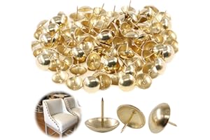 Keadic 100Pcs 1" (25mm) Antique Upholstery Tacks Furniture Nails Pins Assortment Kit for Upholstered Furniture Cork Board or DIY Projects - Gold