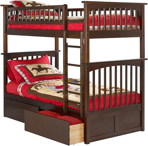 Amazon Com Columbia Bunk Bed With 2 Flat Panel Bed Drawers Twin