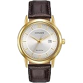 Citizen Men's Classic Eco-Drive Leather Strap Watch, 3-Hand Date