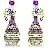Mardi Gras Earrings for Women Glitter Mask Carnival Drop Earrings Wine Bottle Fleur De Lis Dangle Earrings Carnival Holiday Jewelry Gifts