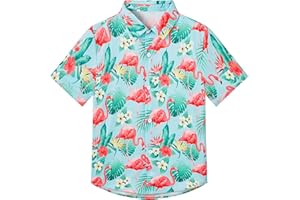 NYMPHPERI Boys Hawaiian Shirt Tropical Short Sleeve Cool Cute Casual Button Down Tops for Youth Kids Toddler Summer Beach