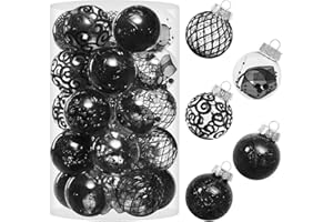 SY SUPER BANG 60MM/2.36" Clear Christmas Ornaments Set, 30PCS Shatterproof Decorative Hanging Ball Ornament with Stuffed Delicate Decorations, Xmas Tree Balls for Halloween Holiday Party- Black.