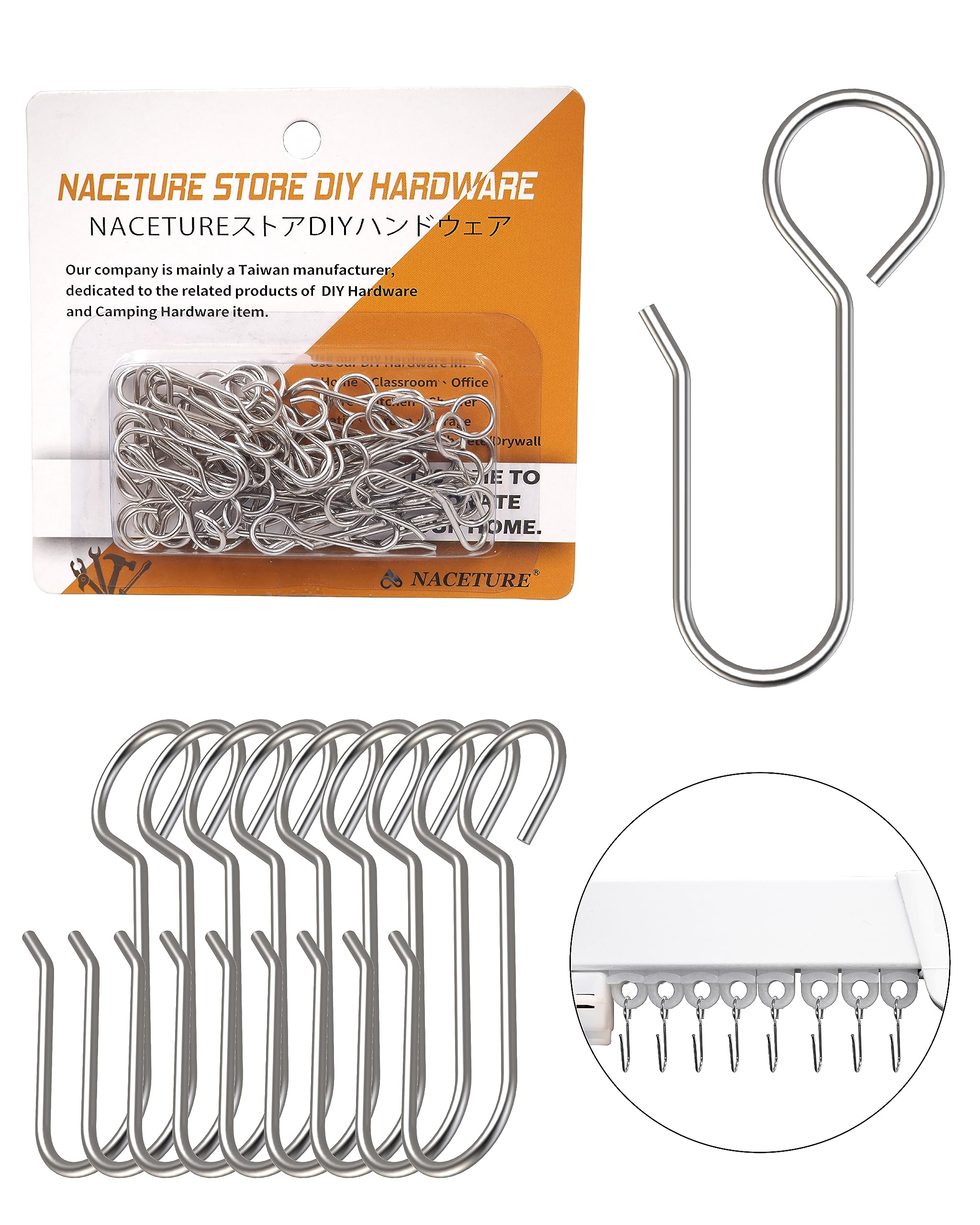 Metal Curtain Hooks for Drapes – 50 Pack Drapery Hooks Curtain Track Hooks Hanger S Hooks Stainless Steel Hardware Hooks Small Clips for Ceiling Curtains Track Indoor/Shower/Window