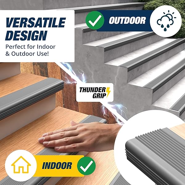 STAIR EDGE PROTECTOR 48 FT – GRAY RUBBER EDGE TRIM FOR STEPS – STAIR NOSE MOLDING – RUBBER NOSE TRIM – FIT FOR INDOOR AND OUTDOOR – NON SLIP AND WATERPROOF