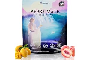 deetelo Yerba Mate Instant Tea Powder, Peach-Mango Flavor Super Drink, Mental Clarity, Clean Energy & Digestive Support, Rich in Prebiotics & Probiotics, Stay Fresh, Focused, 30 Servings