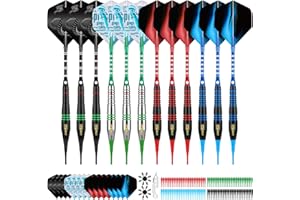Cyeelife Darts Plastic Tip - Soft Tip Darts Set - 12 Pcs 18 Gram with 4 Colors Premium Aluminum Shafts, 100 Extra Dart Tips 1