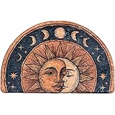 Semi Round Boho Bathmat Sun and Moon Fun Bath Mat Non Slip Washable Bathroom Decor Half Circle Bohemian Home Floor Doormat Semicircle Indoor Rug (Yellow, Short Pile)