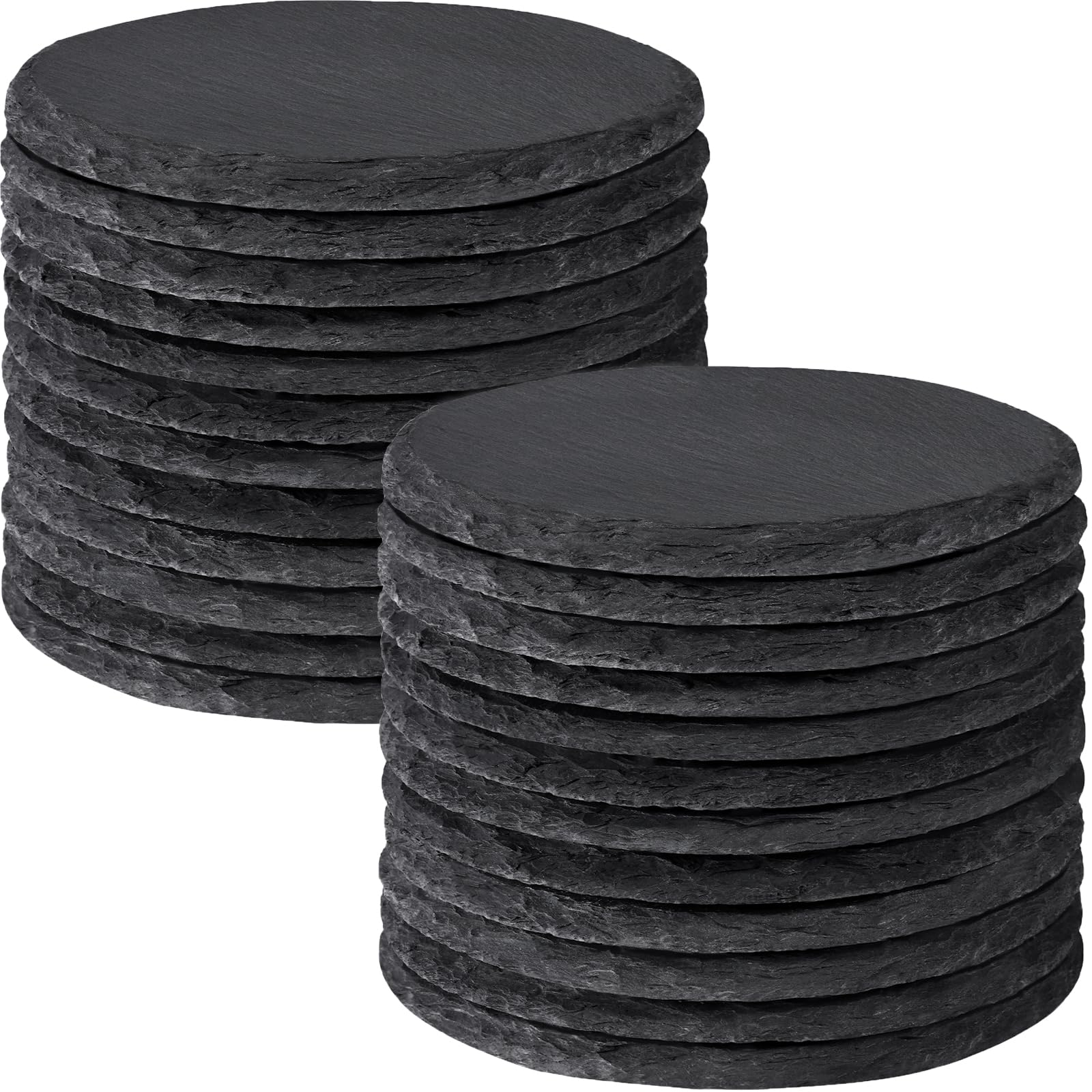 WEWINK PLUS 24 PCS Slate Coasters Bulk, 4 Inch Natural Round Stone Coasters Rustic Black Coasters for Drinks with Anti-Scratch Backing for Laser Engraving, Home Decor, Bar, Gifts, Table, Cup