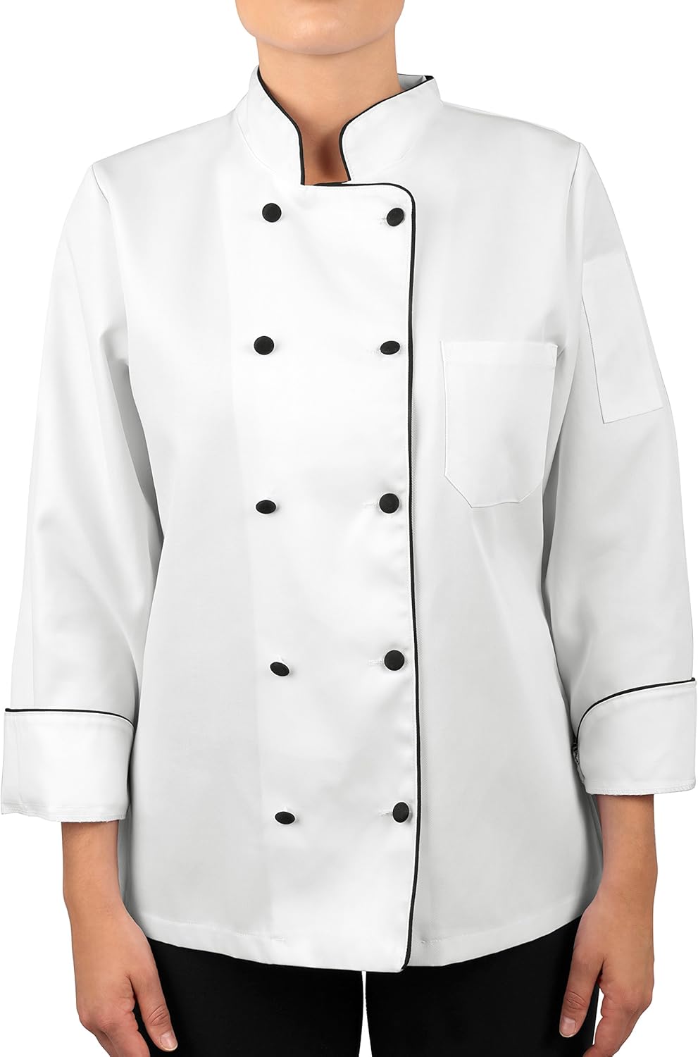 Womens Executive Chef Coat with Black Piping: Clothing