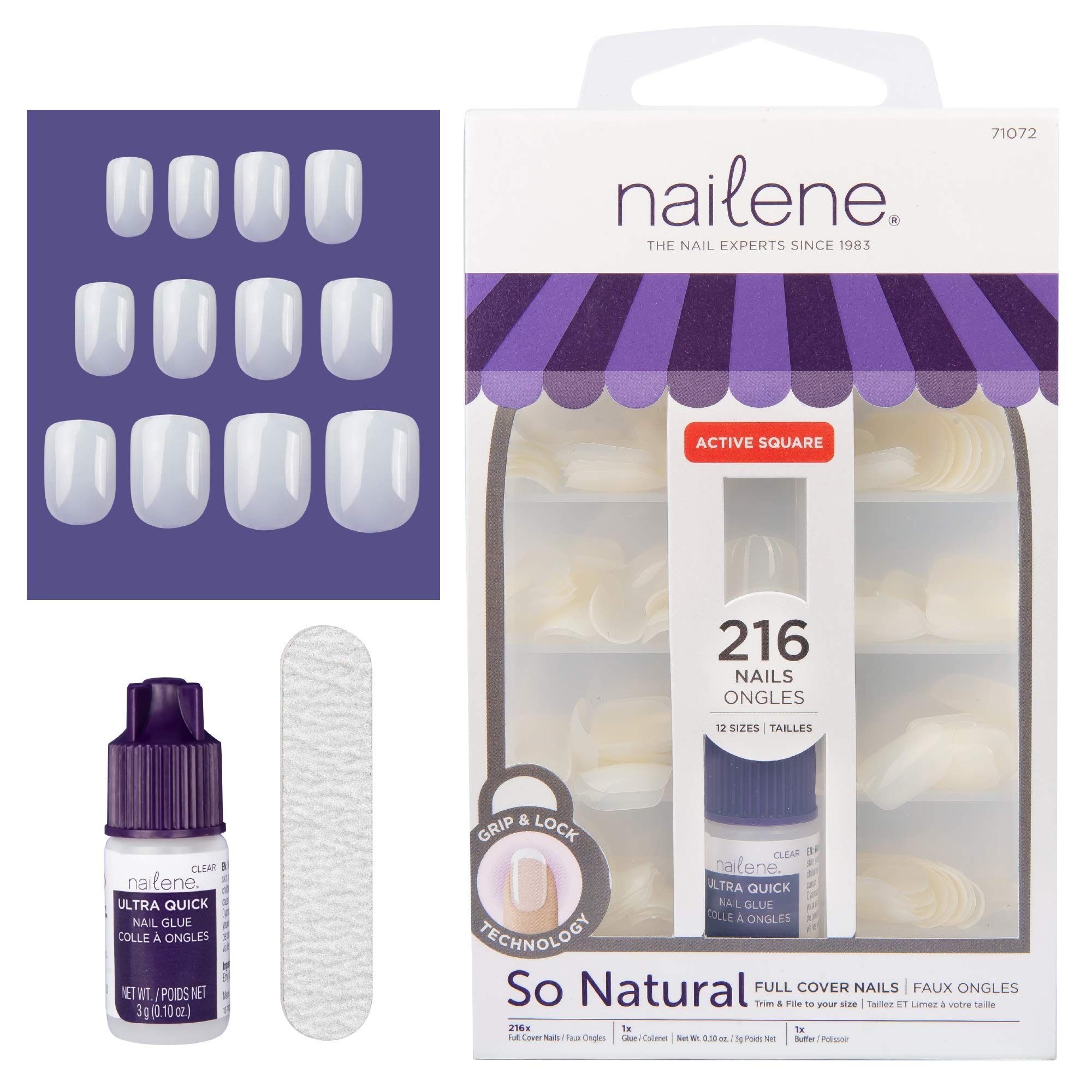 Nailene So Natural Full Cover Active Square 216 Nail Tips with glue