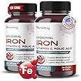HarmoVira Liposomal Iron, Vitamin C, Folic Acid, Vitamin B12 - Support Blood Building, Energy Levels, Skin, Hair, and Nails - 120-day Supply - Made in The USA
