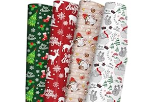 SaringSwoon Christmas Wrapping Paper for Boys Girls Kids Adults - Xmas Gift Wrap With Gnome, Reindeer, Polar Bear, Merry Christmas on Green and Red - 28 * 40 Inches, 6 Folded Sheets