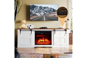 oneinmil Farmhouse Fireplace TV Stand with 18” Electric Fireplace, 58” TV Console Stand for TVs Up to 65", Entertainment Center, Fireplace for The Living Room TV Stand, Set of Shelf, White