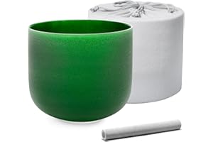 ALIOTH Green 8 inch F Note Crystal Singing Bowl Heart Chakra with Heavy Duty Carry Case Bag and Singing Bowl Striker
