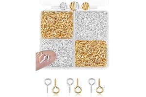 YupeTryp 600pcs Silver & Gold Small Screw Eye Pins for Jewelry Making & DIY Crafts, Mini Eyelet Screws for Art Projects & Bead Charms, Tiny Eye Hooks, Mini Eyelet Hooks for Cork Top Bottles (5mm)