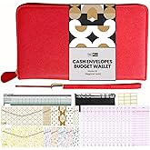 Cash Envelope Wallet All in One Budget System with 12x Tabbed Cash Envelopes, 12x Monthly Budget Cards,1x Yearly budget planner sheet Complete Money Organizer Set for Cash RFID Protection